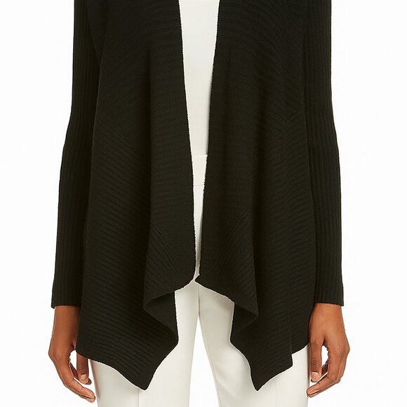 Worthington Cardigan w/Waterfall Draped Front - Size Large - Black - Picture 1 of 7